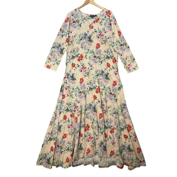 Polo Ralph Lauren Thermal Henley Dress Scattered Floral Maxi Long Sleeve XXL - Picture 3 of 11